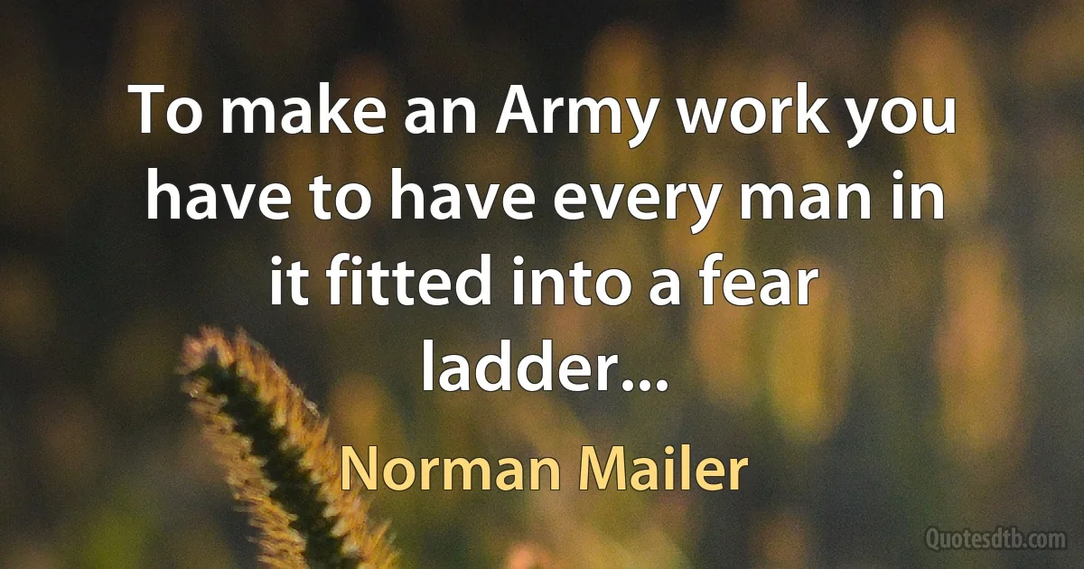 To make an Army work you have to have every man in it fitted into a fear ladder... (Norman Mailer)