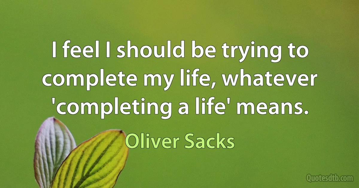 I feel I should be trying to complete my life, whatever 'completing a life' means. (Oliver Sacks)