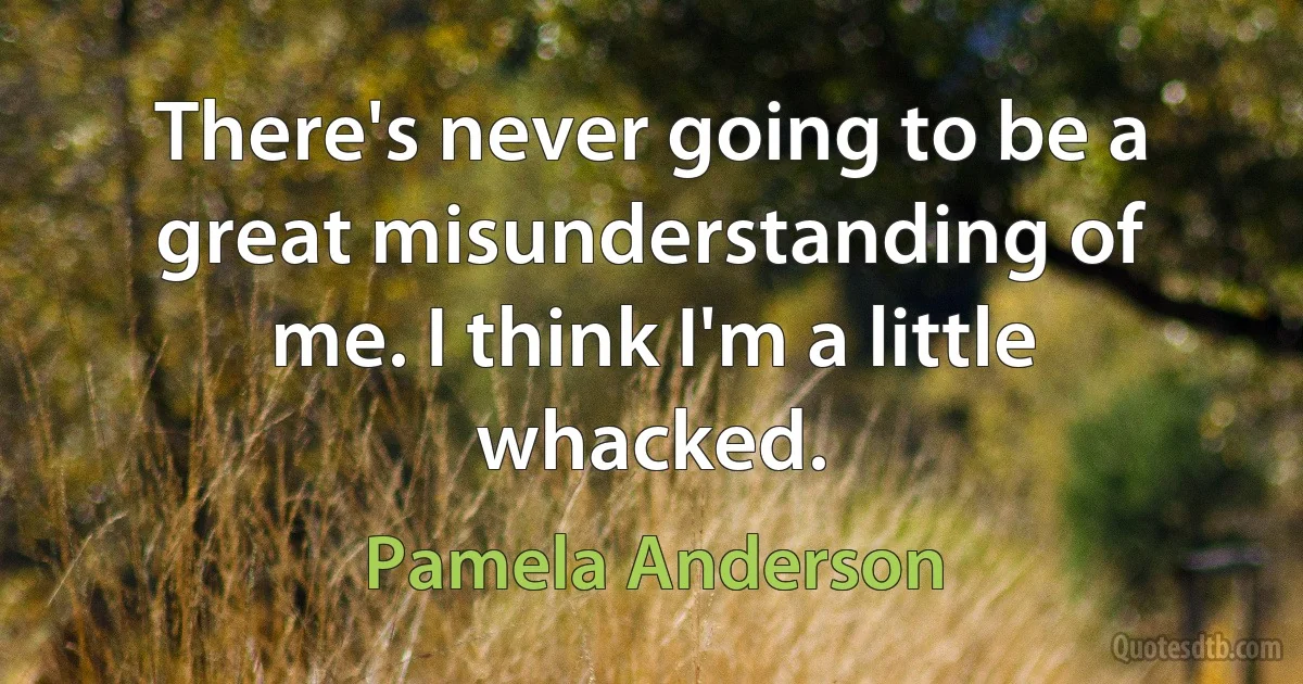 There's never going to be a great misunderstanding of me. I think I'm a little whacked. (Pamela Anderson)