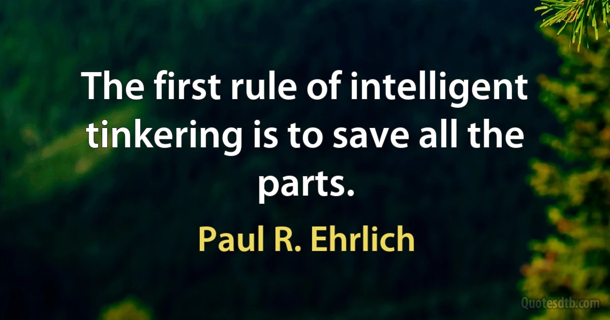 The first rule of intelligent tinkering is to save all the parts. (Paul R. Ehrlich)