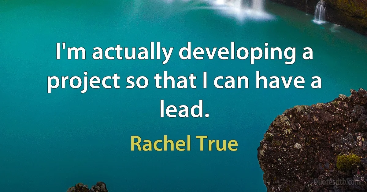 I'm actually developing a project so that I can have a lead. (Rachel True)