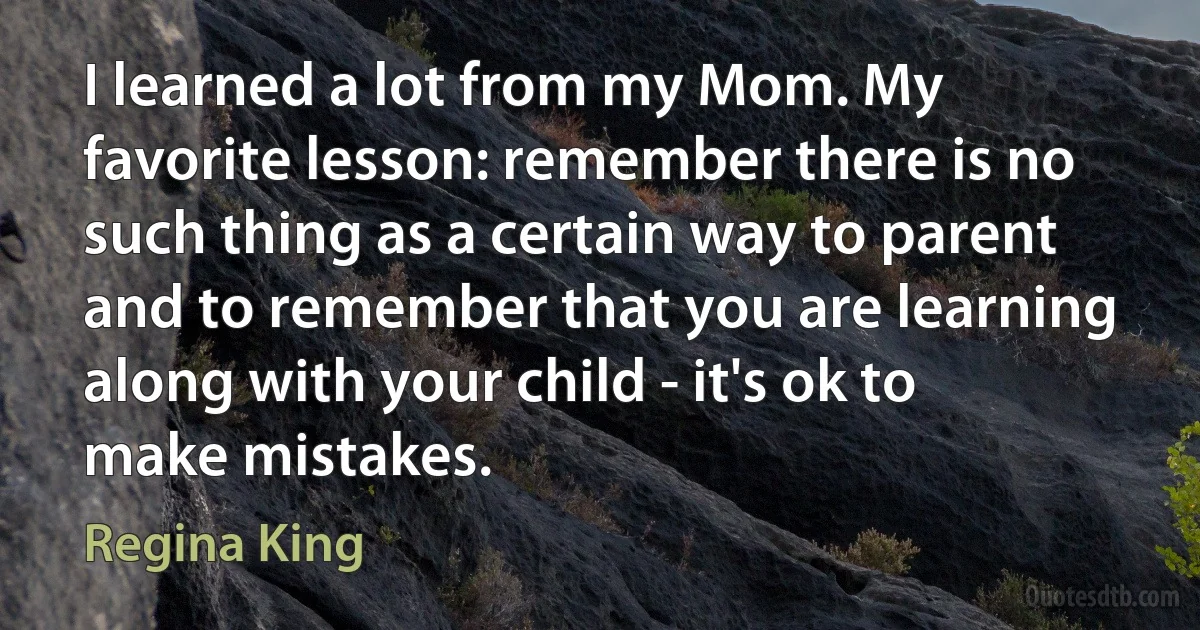 I learned a lot from my Mom. My favorite lesson: remember there is no such thing as a certain way to parent and to remember that you are learning along with your child - it's ok to make mistakes. (Regina King)