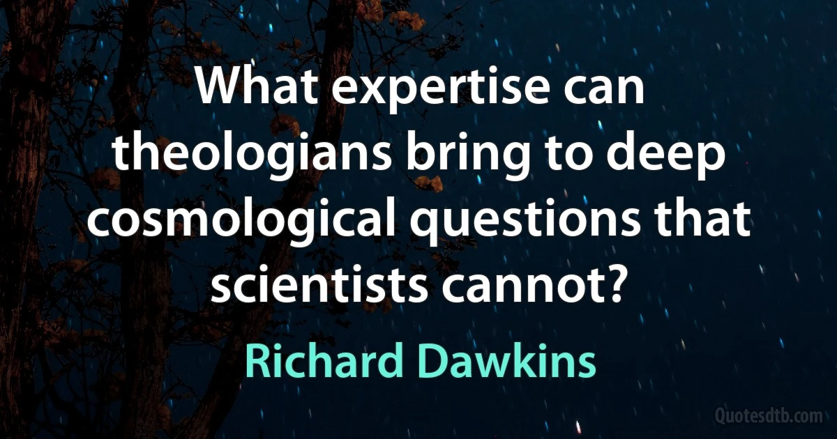 What expertise can theologians bring to deep cosmological questions that scientists cannot? (Richard Dawkins)