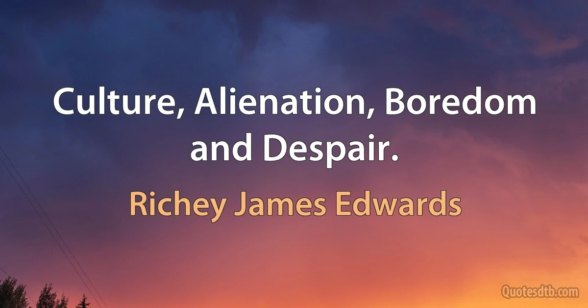 Culture, Alienation, Boredom and Despair. (Richey James Edwards)