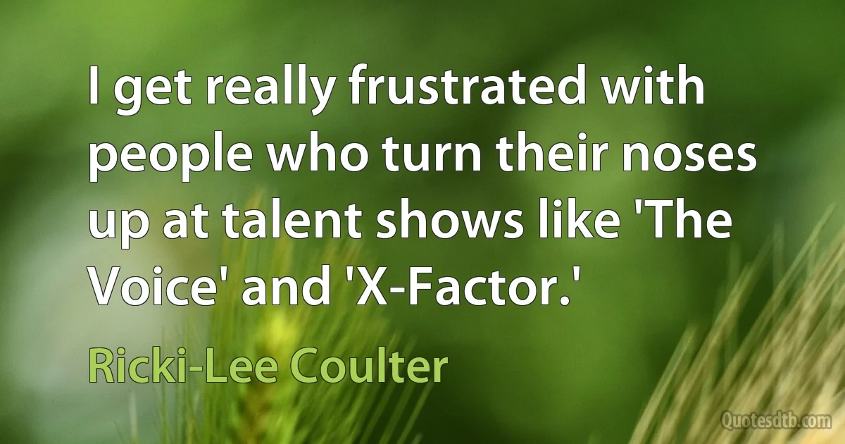 I get really frustrated with people who turn their noses up at talent shows like 'The Voice' and 'X-Factor.' (Ricki-Lee Coulter)