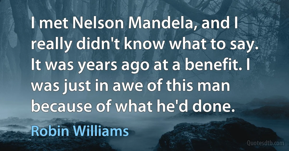 I met Nelson Mandela, and I really didn't know what to say. It was years ago at a benefit. I was just in awe of this man because of what he'd done. (Robin Williams)