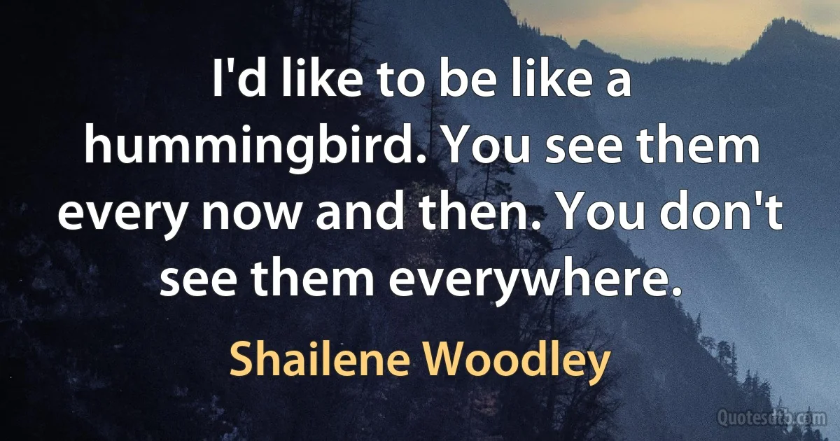 I'd like to be like a hummingbird. You see them every now and then. You don't see them everywhere. (Shailene Woodley)