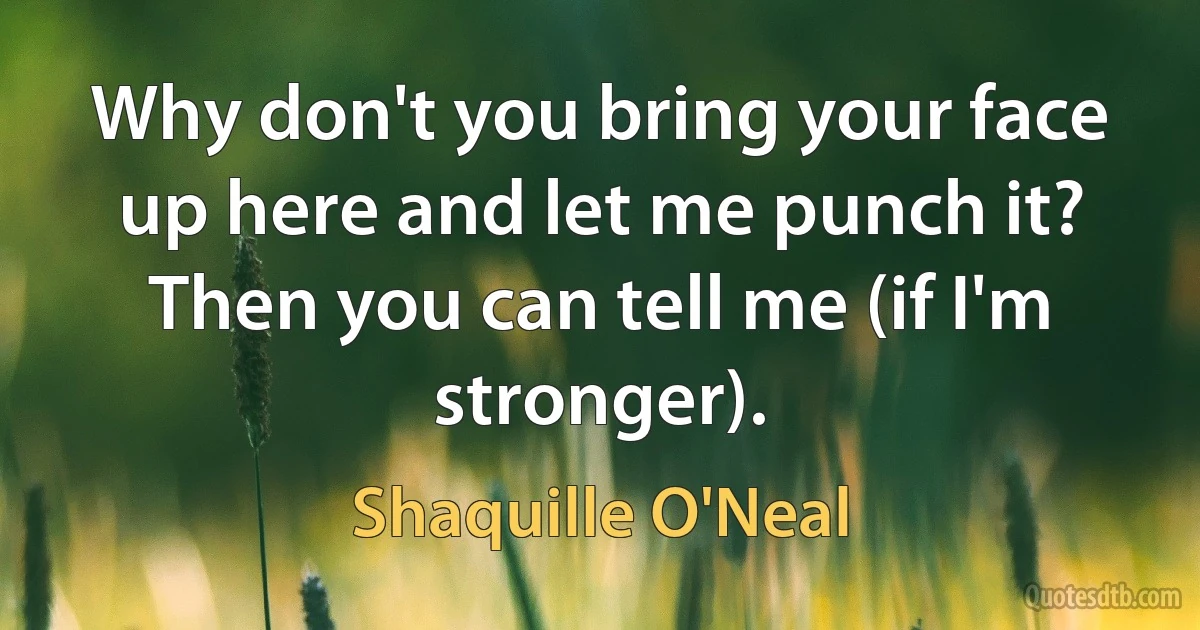 Why don't you bring your face up here and let me punch it? Then you can tell me (if I'm stronger). (Shaquille O'Neal)