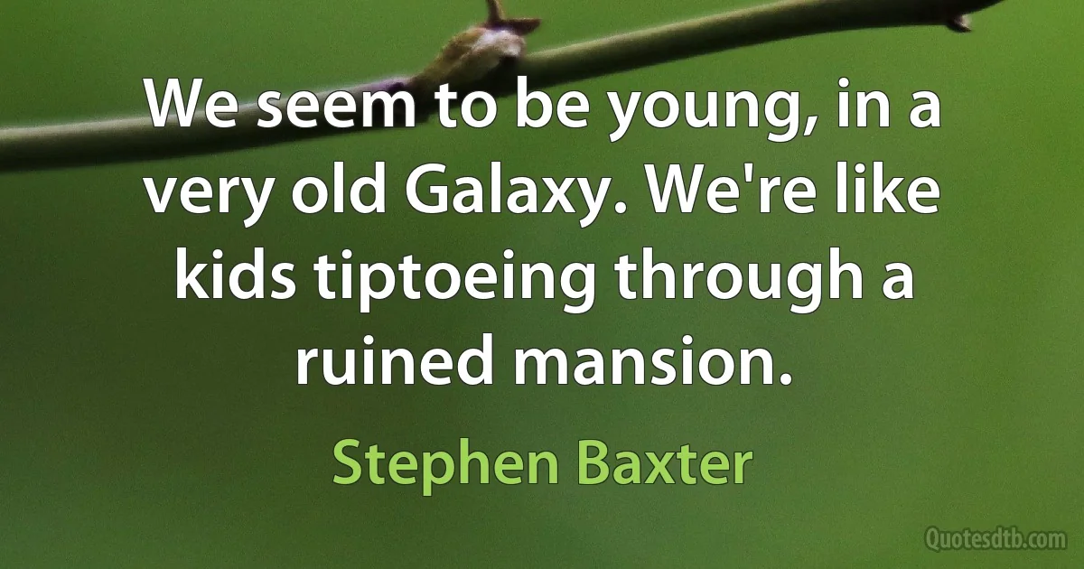 We seem to be young, in a very old Galaxy. We're like kids tiptoeing through a ruined mansion. (Stephen Baxter)