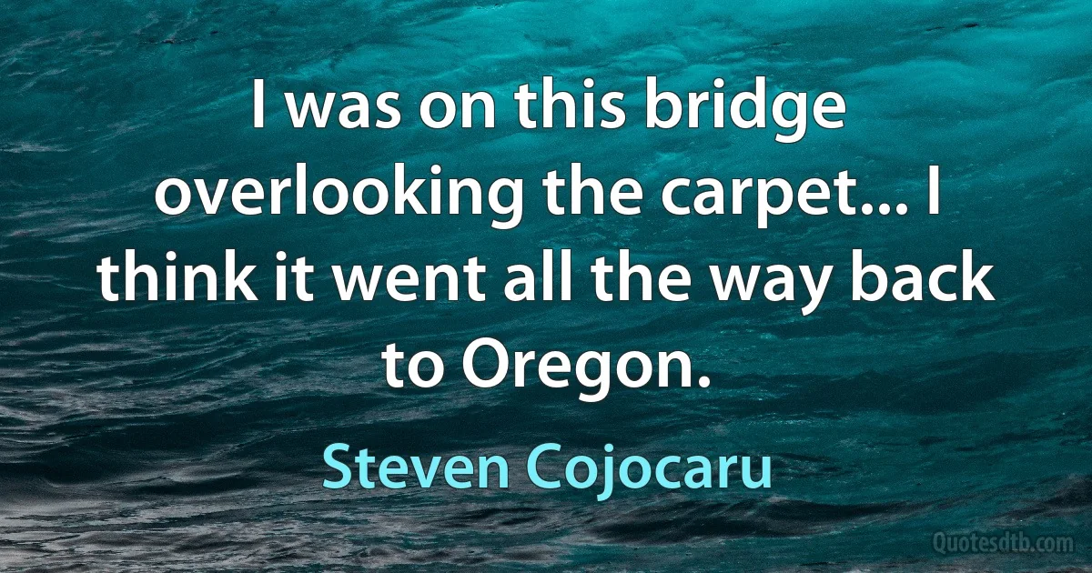 I was on this bridge overlooking the carpet... I think it went all the way back to Oregon. (Steven Cojocaru)