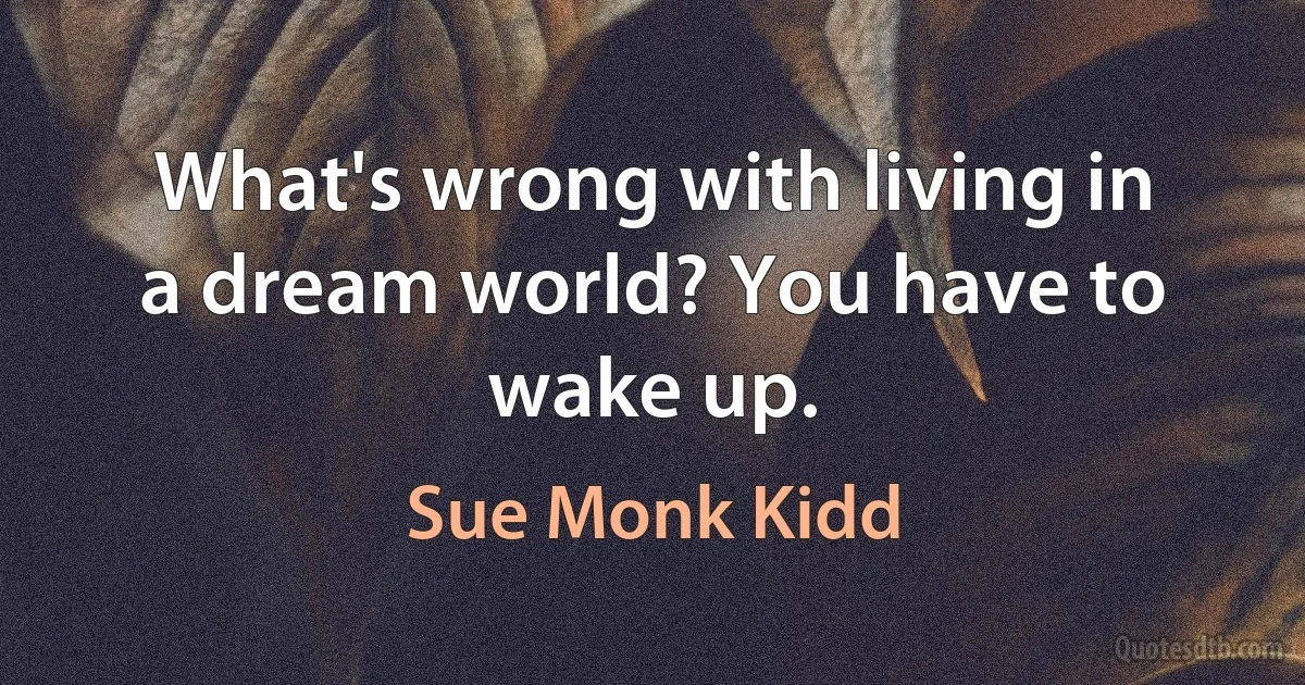 What's wrong with living in a dream world? You have to wake up. (Sue Monk Kidd)