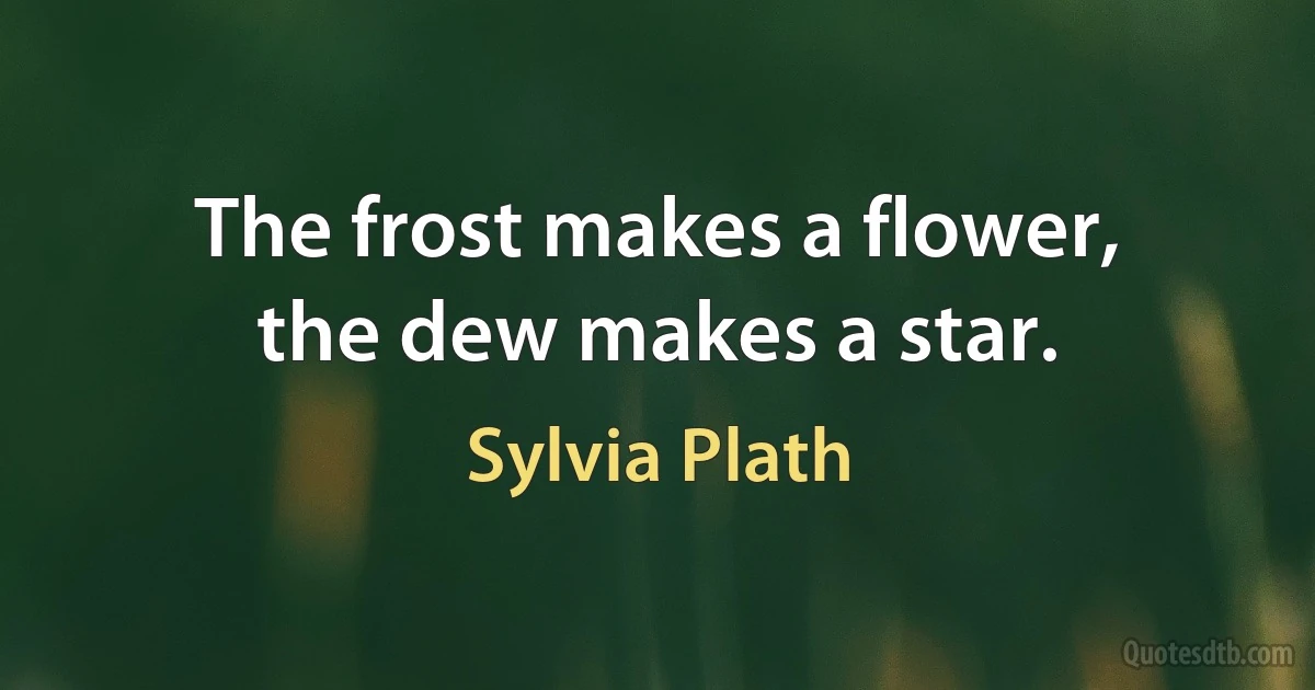 The frost makes a flower,
the dew makes a star. (Sylvia Plath)