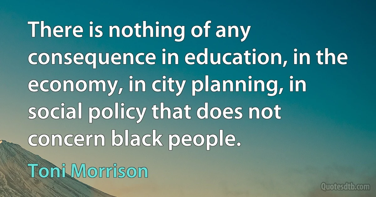 There is nothing of any consequence in education, in the economy, in city planning, in social policy that does not concern black people. (Toni Morrison)