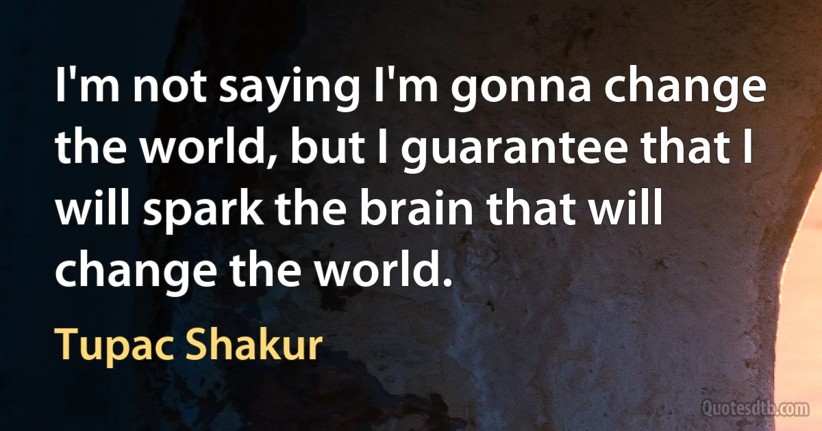 I'm not saying I'm gonna change the world, but I guarantee that I will spark the brain that will change the world. (Tupac Shakur)