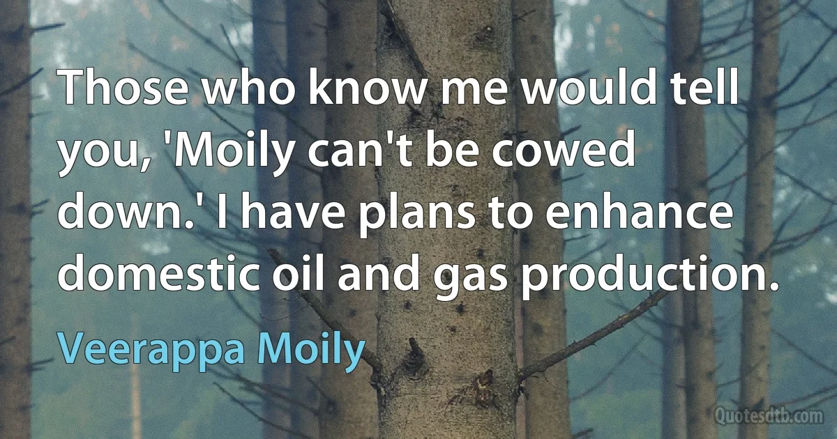 Those who know me would tell you, 'Moily can't be cowed down.' I have plans to enhance domestic oil and gas production. (Veerappa Moily)