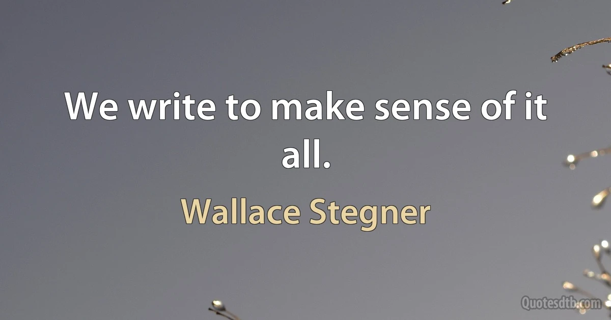 We write to make sense of it all. (Wallace Stegner)