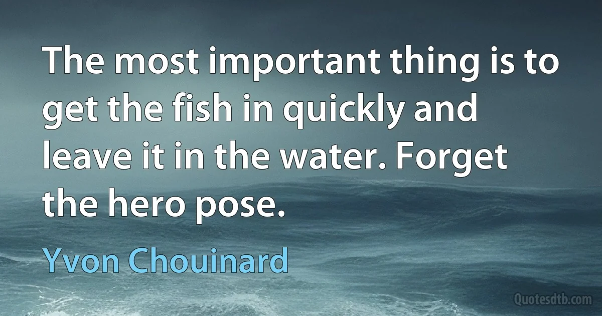 The most important thing is to get the fish in quickly and leave it in the water. Forget the hero pose. (Yvon Chouinard)