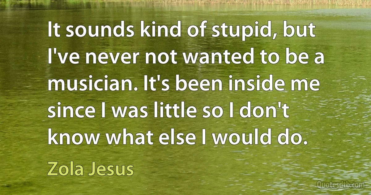 It sounds kind of stupid, but I've never not wanted to be a musician. It's been inside me since I was little so I don't know what else I would do. (Zola Jesus)