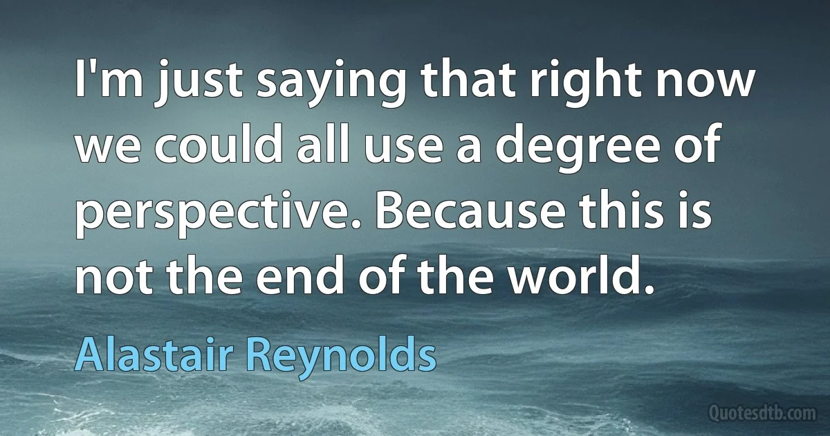 I'm just saying that right now we could all use a degree of perspective. Because this is not the end of the world. (Alastair Reynolds)