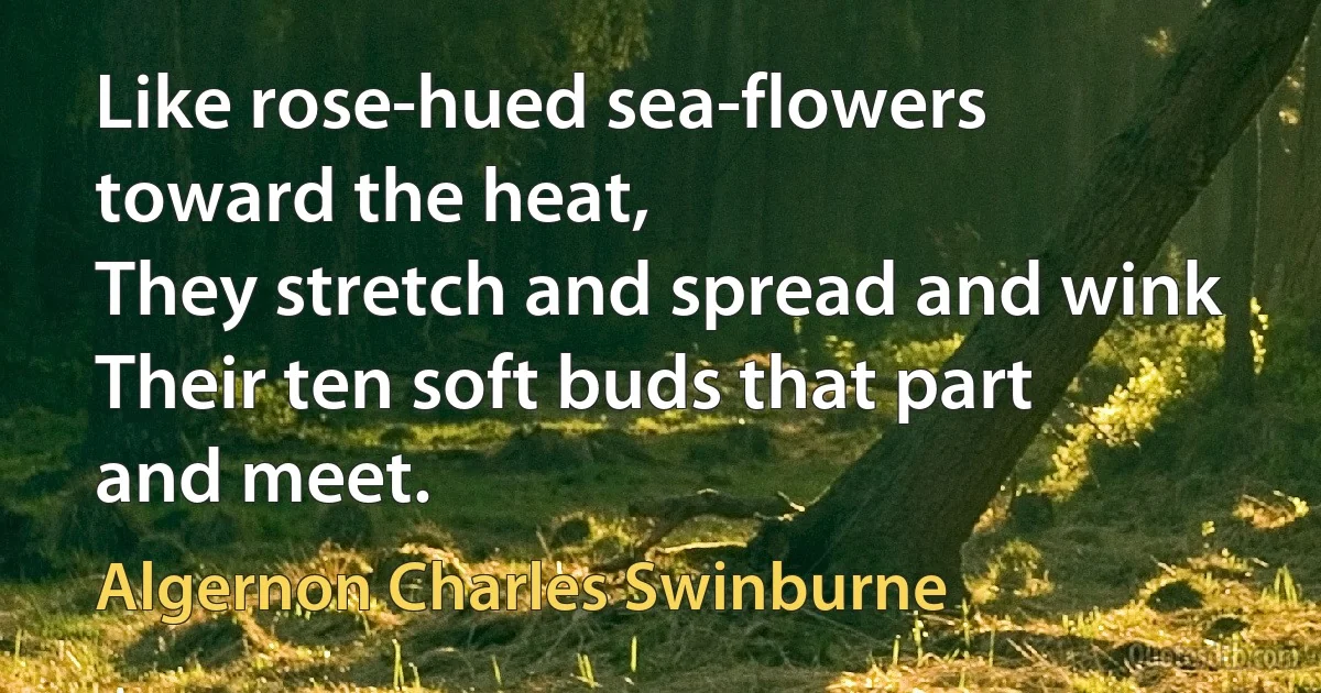 Like rose-hued sea-flowers toward the heat,
They stretch and spread and wink
Their ten soft buds that part and meet. (Algernon Charles Swinburne)