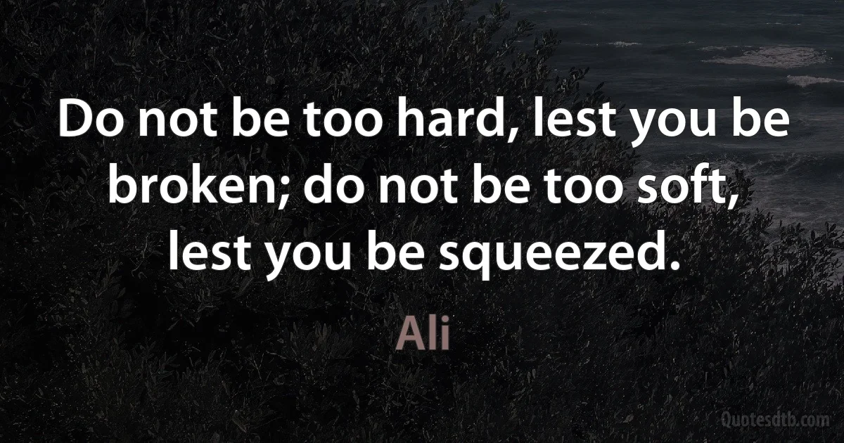 Do not be too hard, lest you be broken; do not be too soft, lest you be squeezed. (Ali)