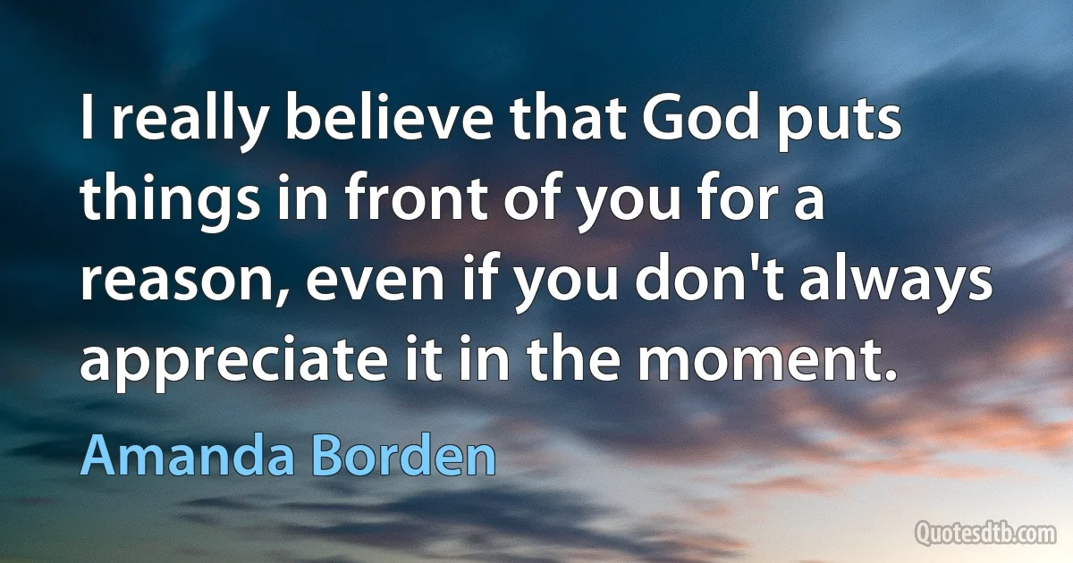 I really believe that God puts things in front of you for a reason, even if you don't always appreciate it in the moment. (Amanda Borden)