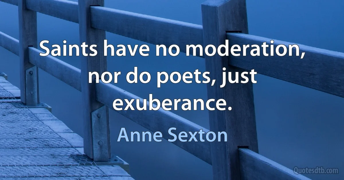 Saints have no moderation, nor do poets, just exuberance. (Anne Sexton)