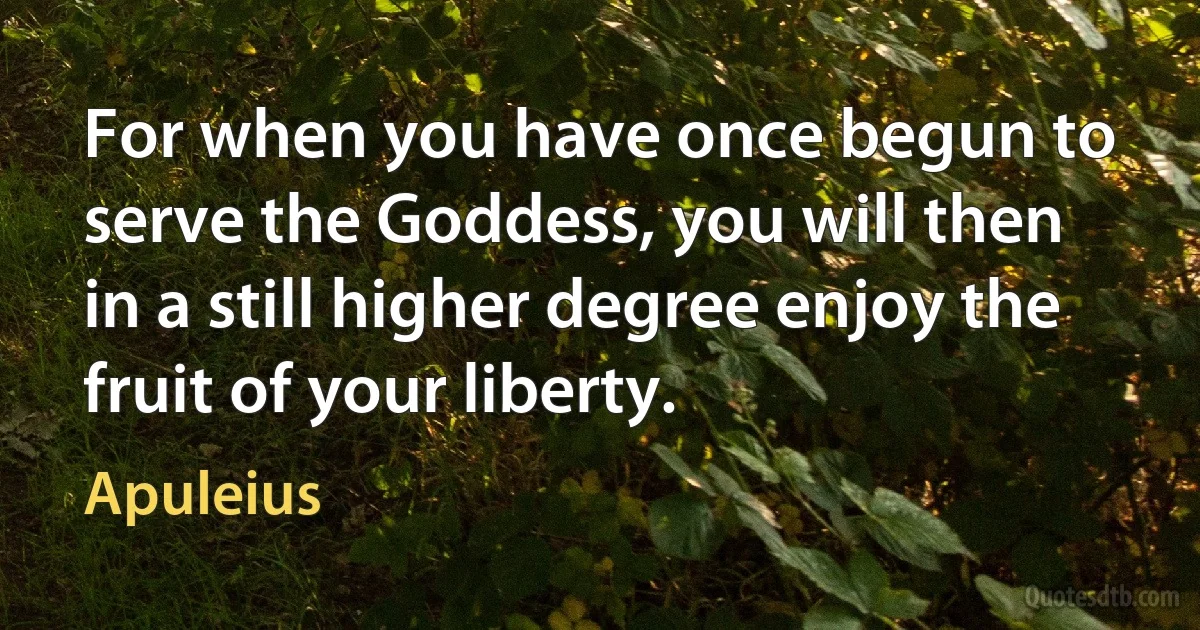 For when you have once begun to serve the Goddess, you will then in a still higher degree enjoy the fruit of your liberty. (Apuleius)