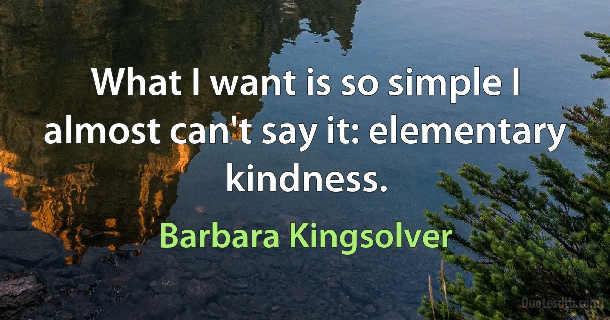 What I want is so simple I almost can't say it: elementary kindness. (Barbara Kingsolver)