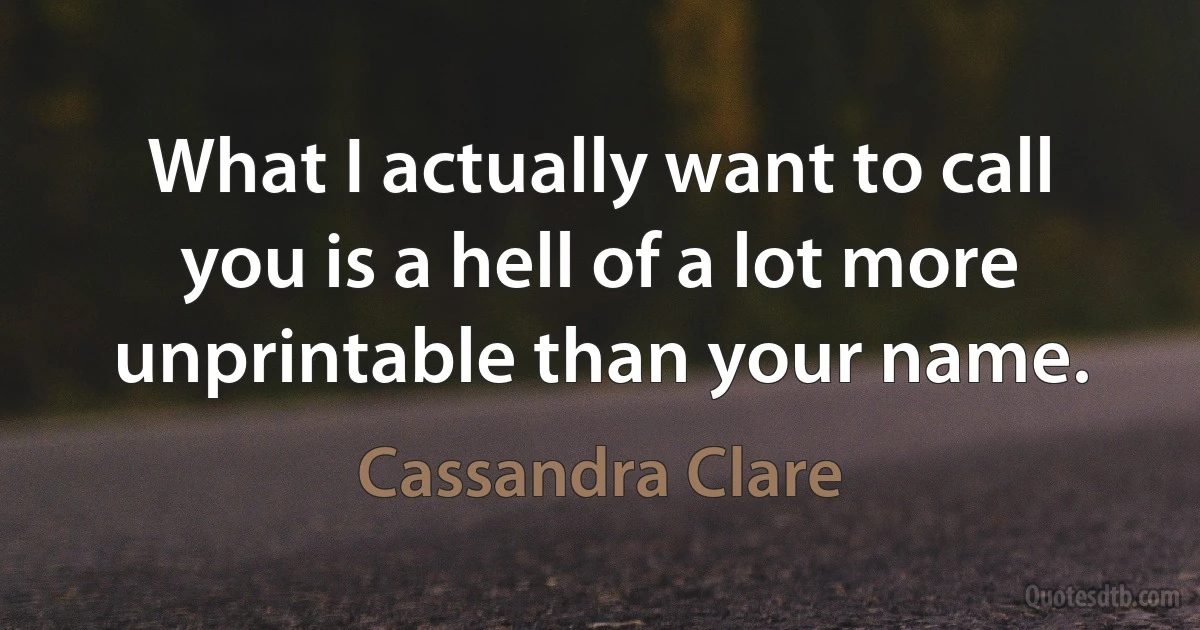 What I actually want to call you is a hell of a lot more unprintable than your name. (Cassandra Clare)