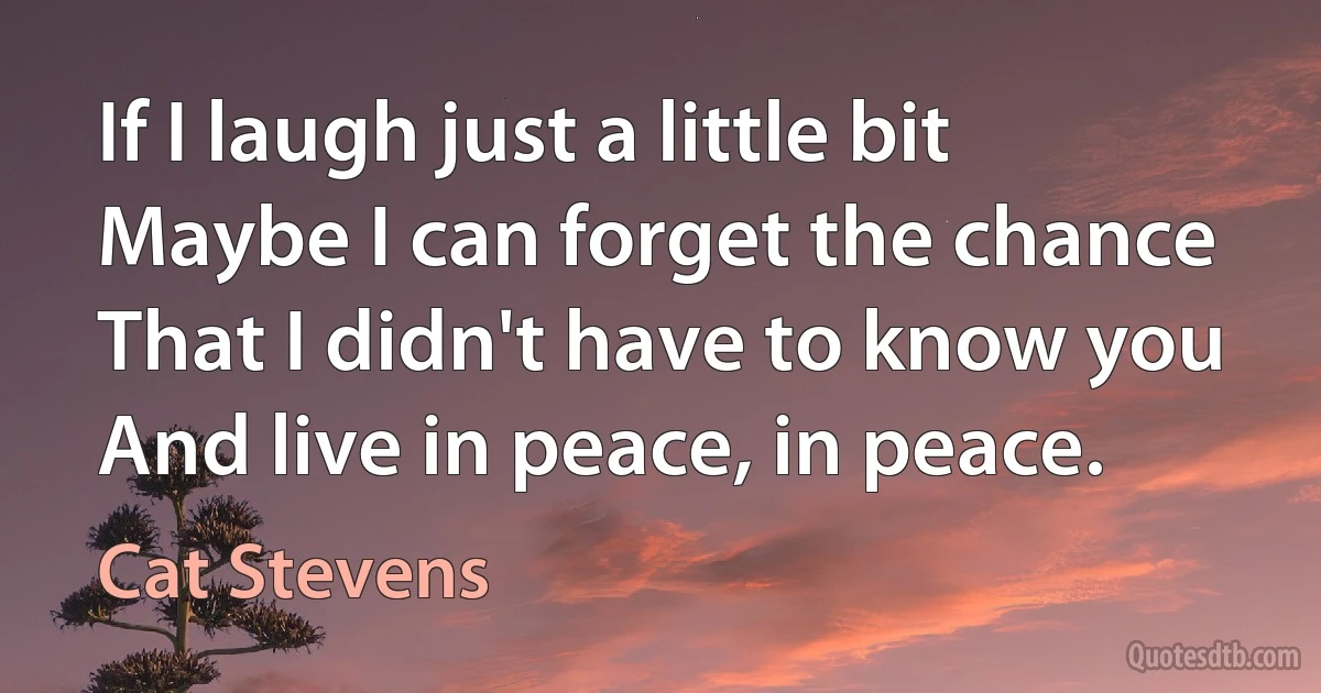 If I laugh just a little bit
Maybe I can forget the chance
That I didn't have to know you
And live in peace, in peace. (Cat Stevens)