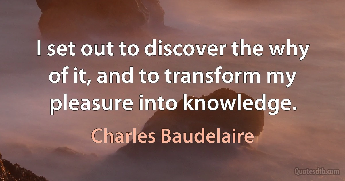 I set out to discover the why of it, and to transform my pleasure into knowledge. (Charles Baudelaire)