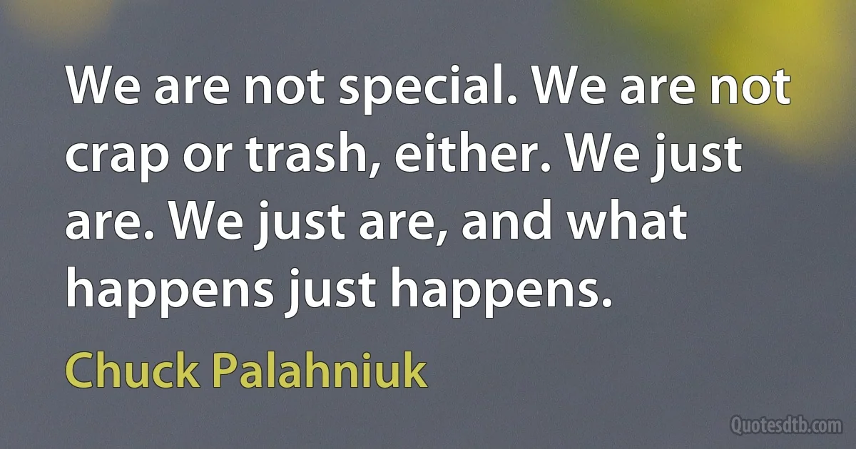 We are not special. We are not crap or trash, either. We just are. We just are, and what happens just happens. (Chuck Palahniuk)