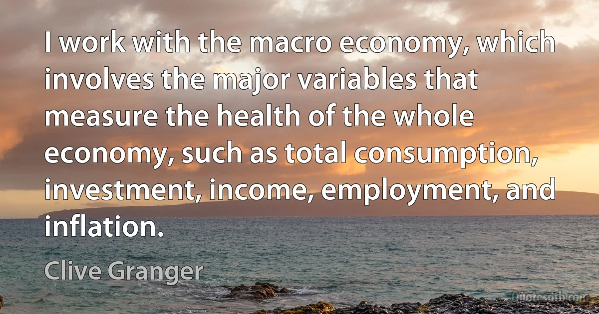 I work with the macro economy, which involves the major variables that measure the health of the whole economy, such as total consumption, investment, income, employment, and inflation. (Clive Granger)