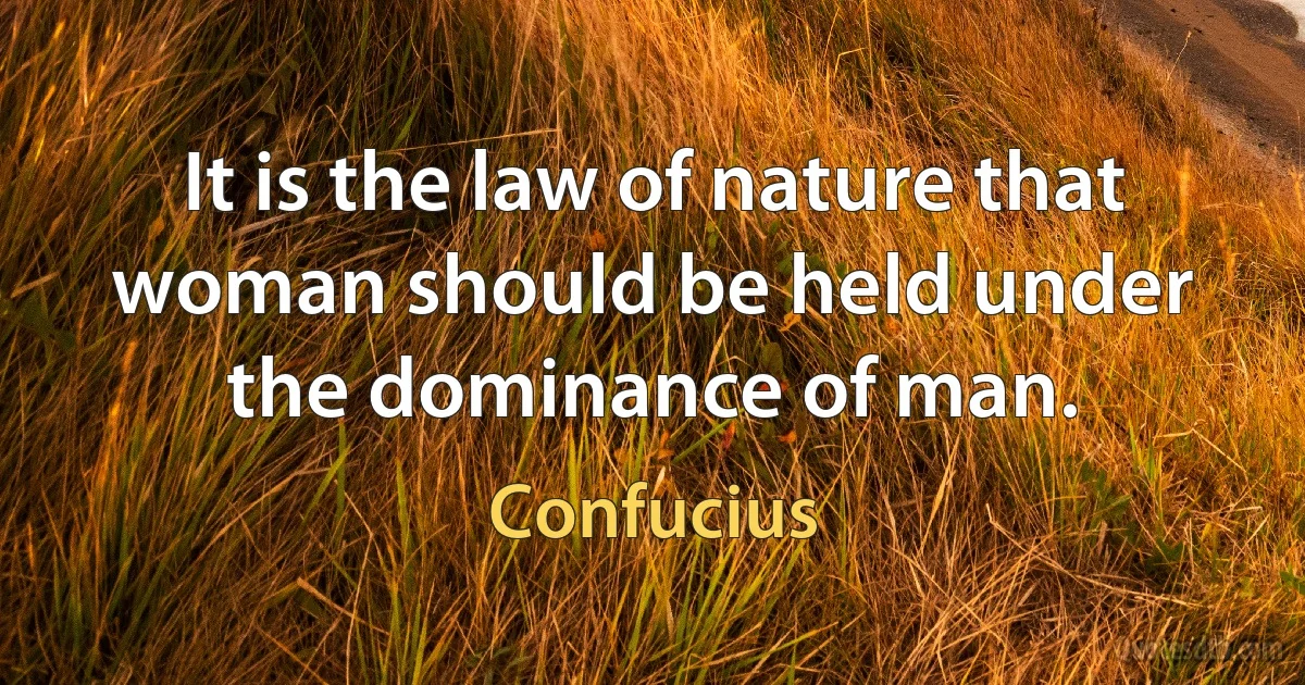 It is the law of nature that woman should be held under the dominance of man. (Confucius)