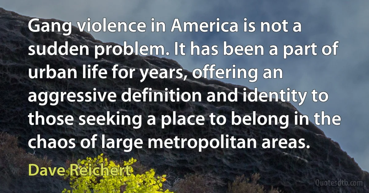 Gang violence in America is not a sudden problem. It has been a part of urban life for years, offering an aggressive definition and identity to those seeking a place to belong in the chaos of large metropolitan areas. (Dave Reichert)