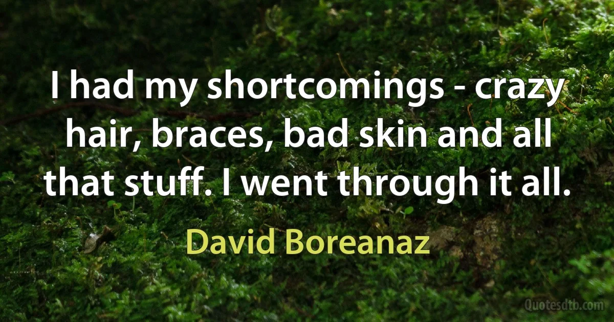 I had my shortcomings - crazy hair, braces, bad skin and all that stuff. I went through it all. (David Boreanaz)