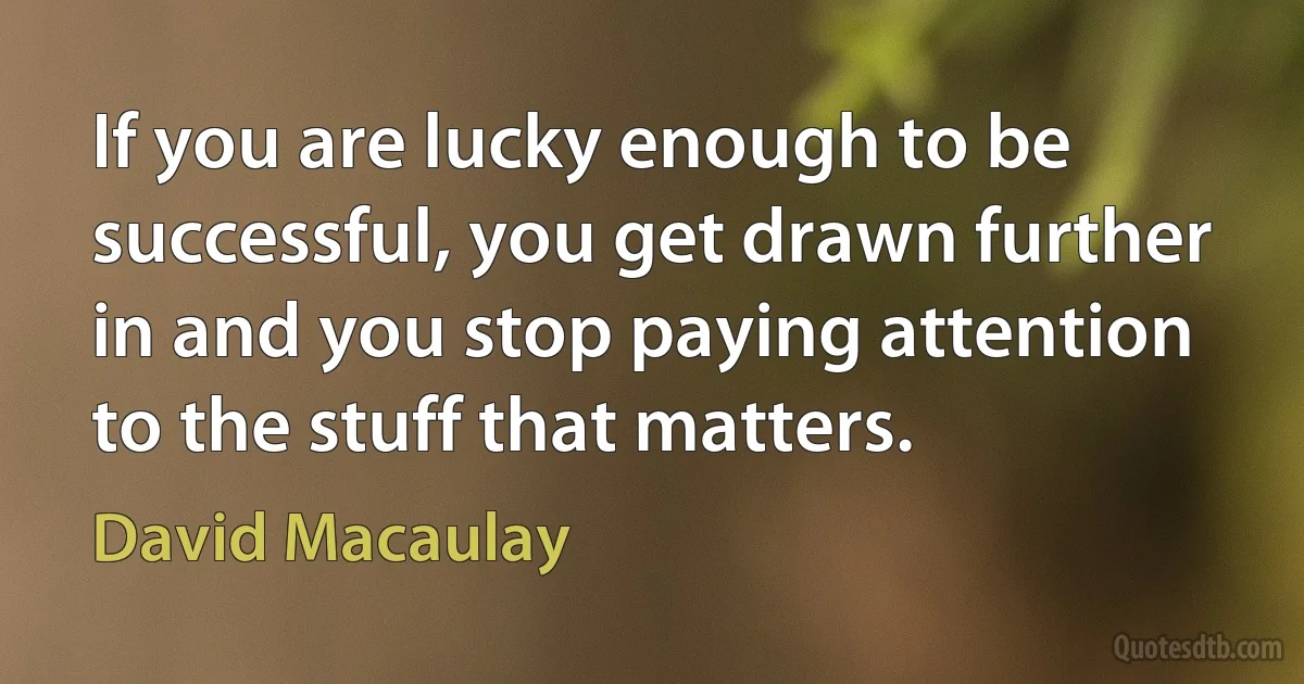 If you are lucky enough to be successful, you get drawn further in and you stop paying attention to the stuff that matters. (David Macaulay)