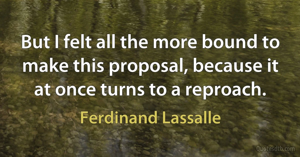 But I felt all the more bound to make this proposal, because it at once turns to a reproach. (Ferdinand Lassalle)