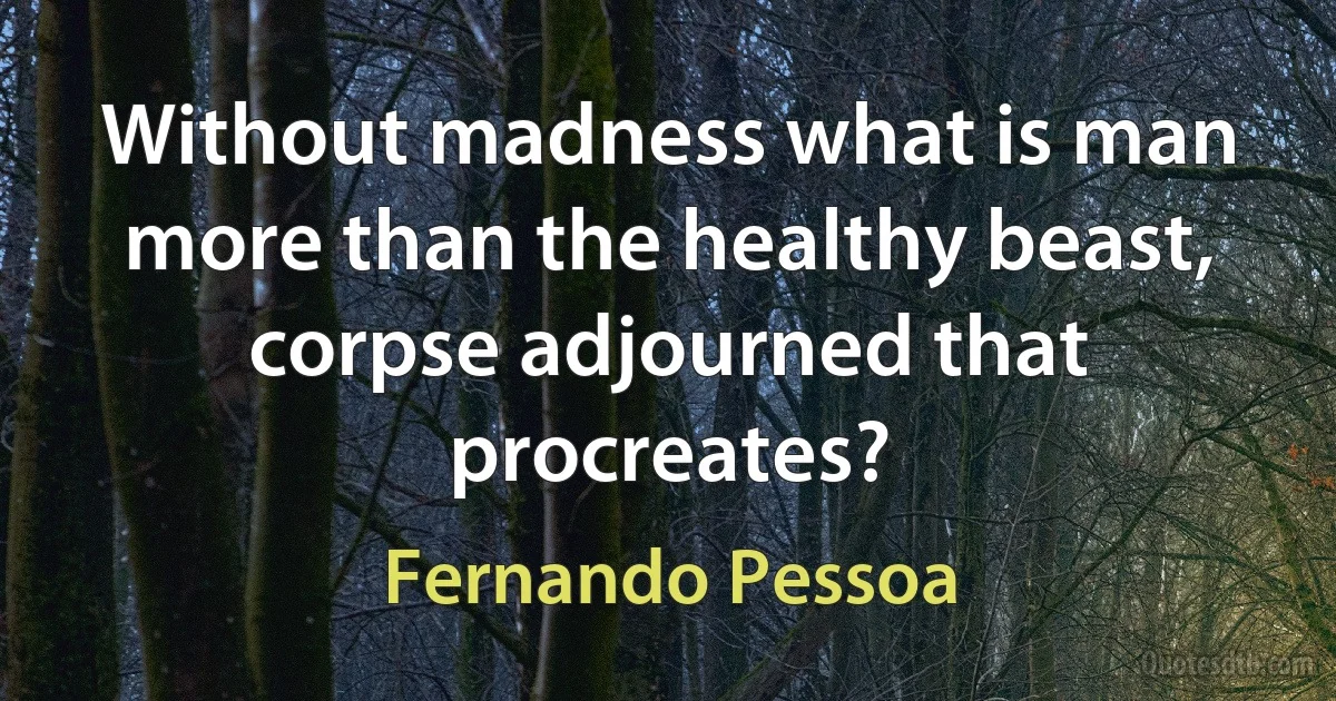 Without madness what is man
more than the healthy beast,
corpse adjourned that procreates? (Fernando Pessoa)