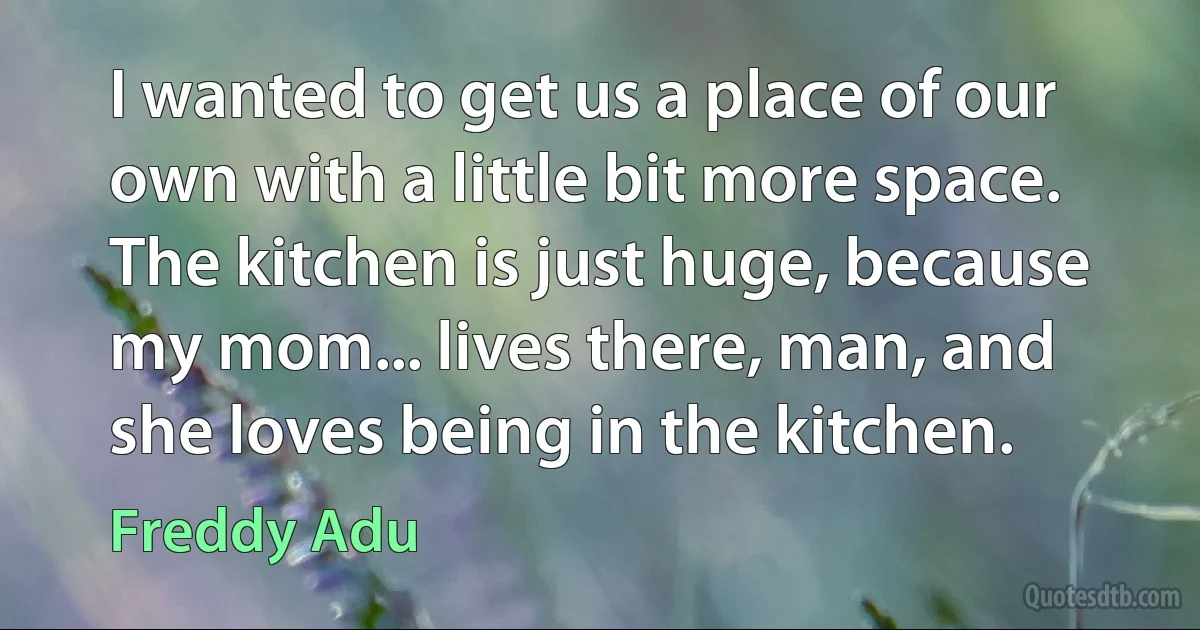 I wanted to get us a place of our own with a little bit more space. The kitchen is just huge, because my mom... lives there, man, and she loves being in the kitchen. (Freddy Adu)