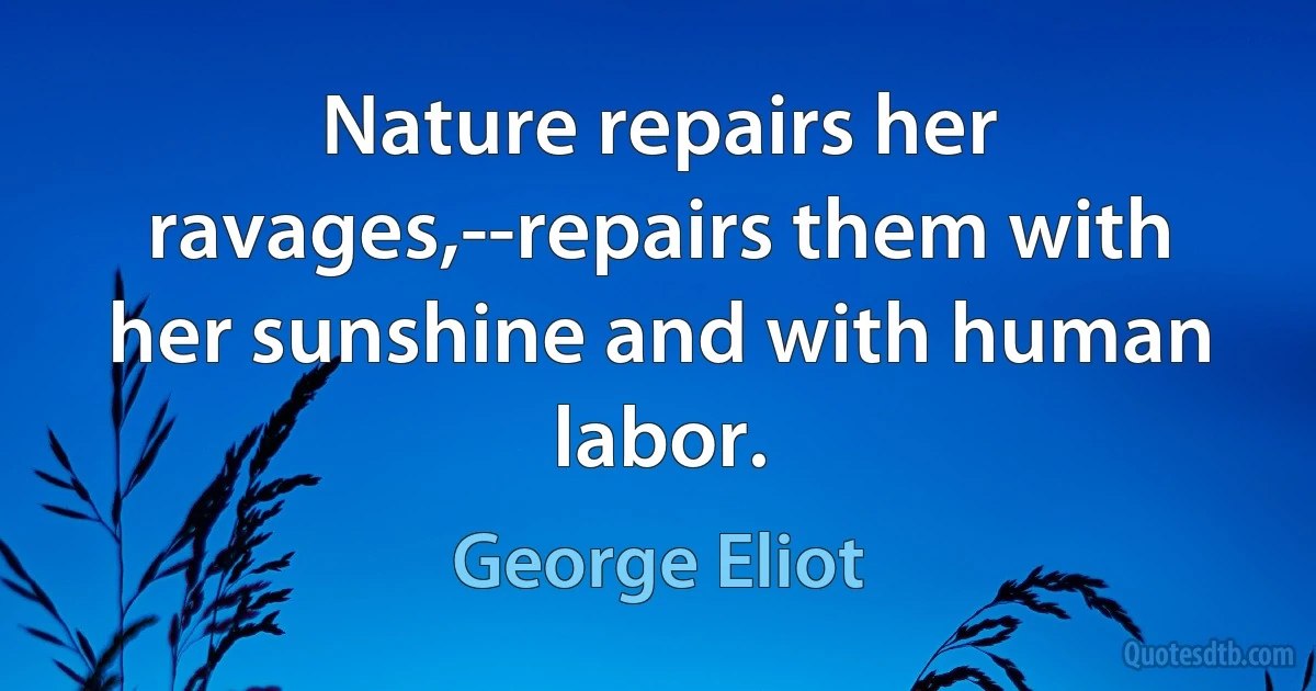 Nature repairs her ravages,--repairs them with her sunshine and with human labor. (George Eliot)