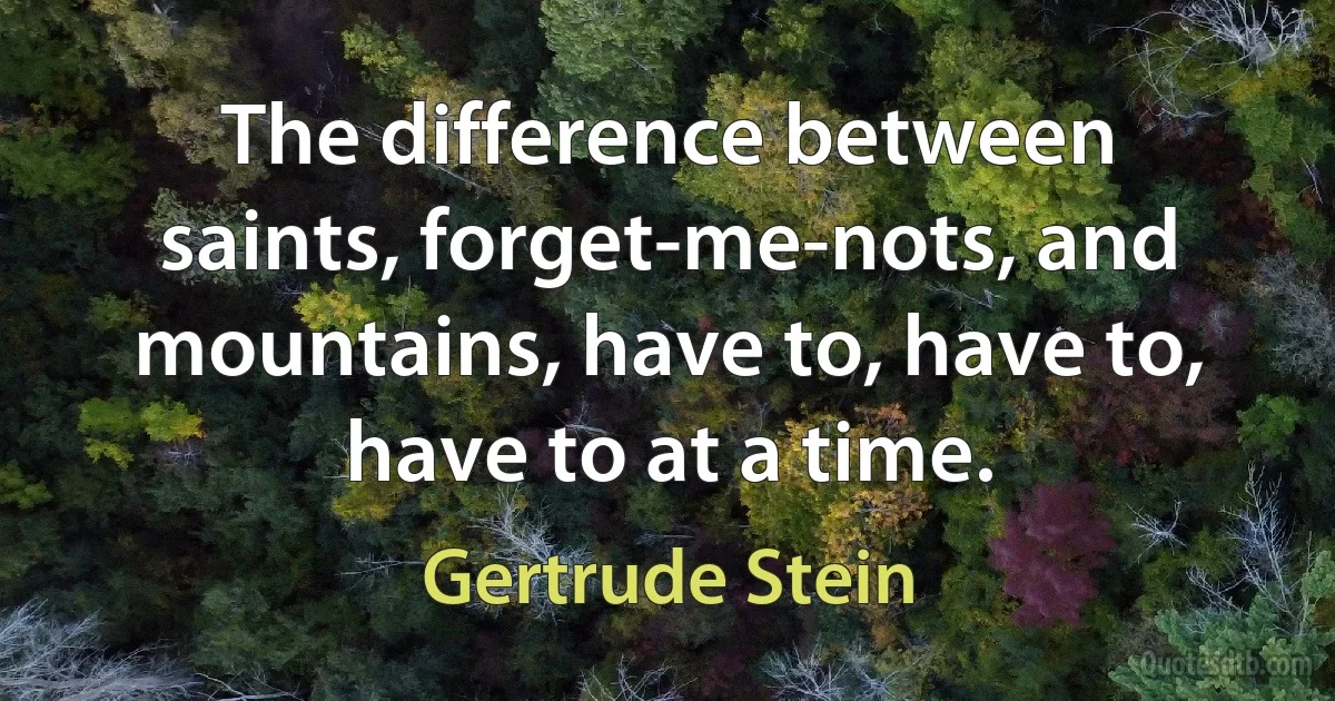 The difference between saints, forget-me-nots, and mountains, have to, have to, have to at a time. (Gertrude Stein)