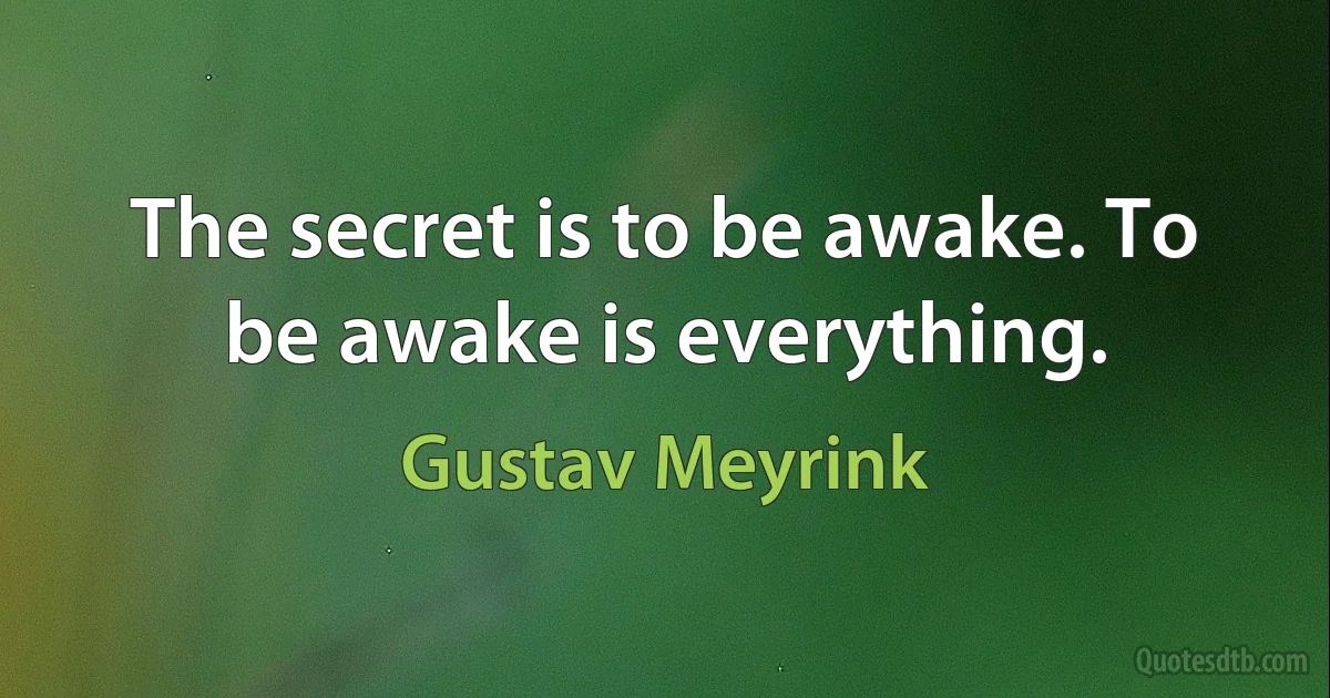 The secret is to be awake. To be awake is everything. (Gustav Meyrink)