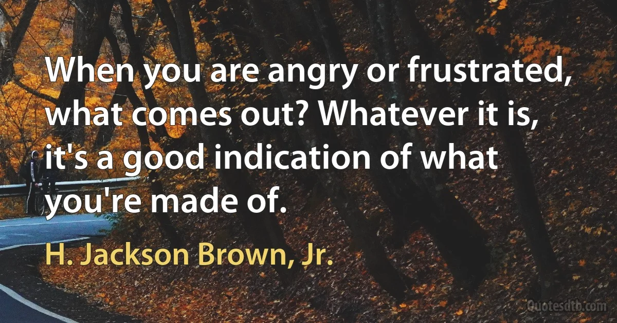 When you are angry or frustrated, what comes out? Whatever it is, it's a good indication of what you're made of. (H. Jackson Brown, Jr.)