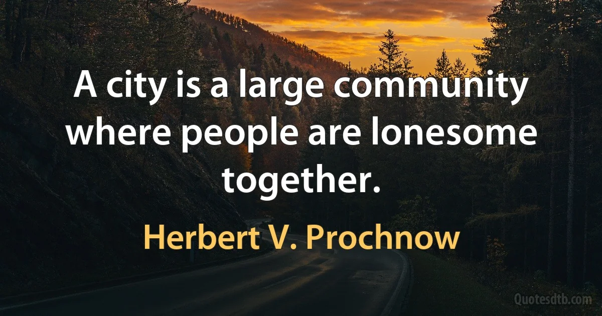 A city is a large community where people are lonesome together. (Herbert V. Prochnow)