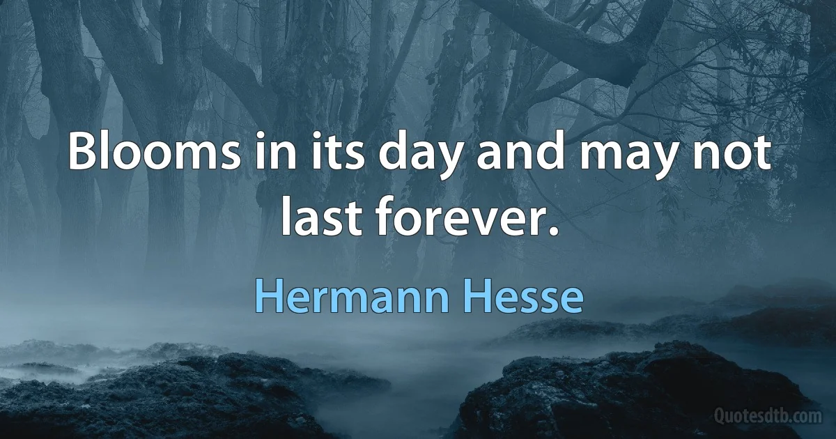 Blooms in its day and may not last forever. (Hermann Hesse)