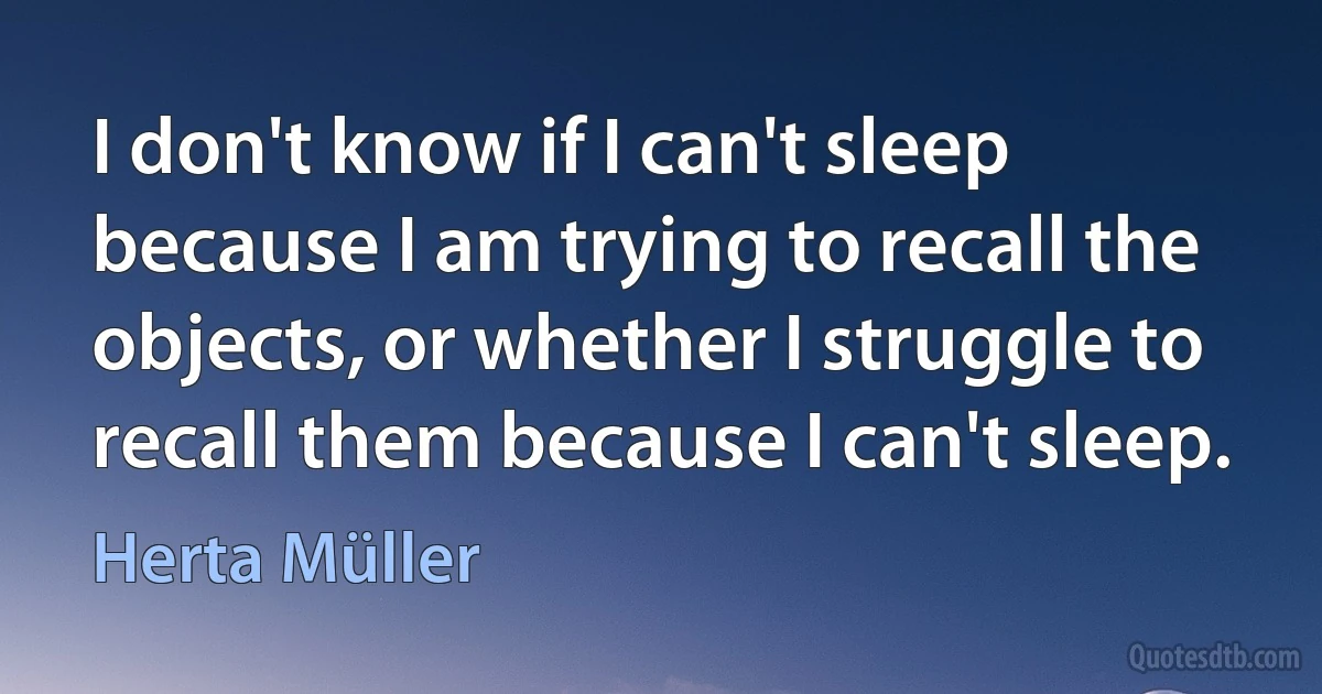 I don't know if I can't sleep because I am trying to recall the objects, or whether I struggle to recall them because I can't sleep. (Herta Müller)