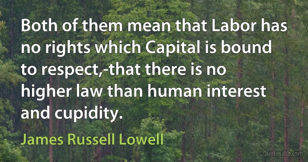 Both of them mean that Labor has no rights which Capital is bound to respect,-that there is no higher law than human interest and cupidity. (James Russell Lowell)