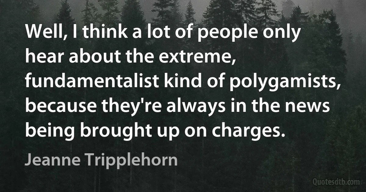 Well, I think a lot of people only hear about the extreme, fundamentalist kind of polygamists, because they're always in the news being brought up on charges. (Jeanne Tripplehorn)